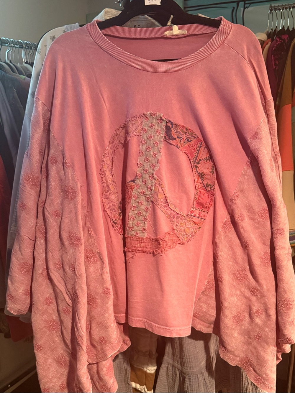 easel Pink Peace Sign Patch Pullover